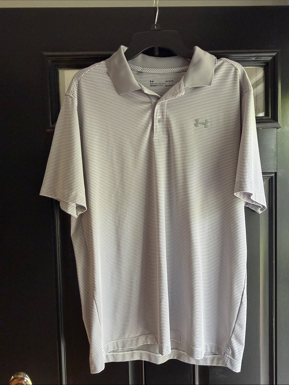 Under Armour Men’s Striped Polo  gray and white
